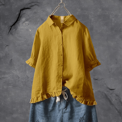 Blouse dames met knopen – Elegante blouse met korte mouwen en trendy design
