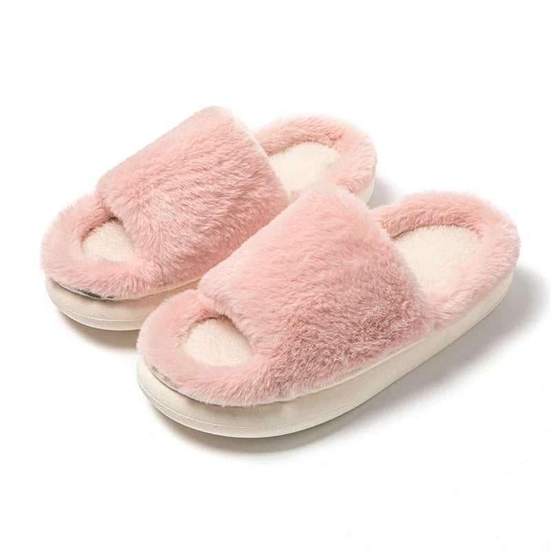 Huisschoenen Dames – Pluche Peep-Toe Slippers voor Comfort en Stijl