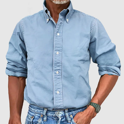 Herenhemd vintage gewassen – Lange mouwen casual shirt voor mannen