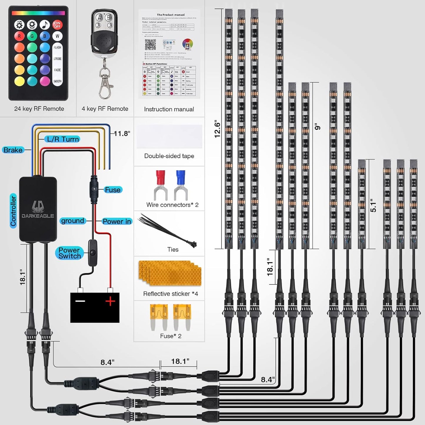 Motorfiets LED Lichtset 12-delig Remlicht Richtingaanwijzer