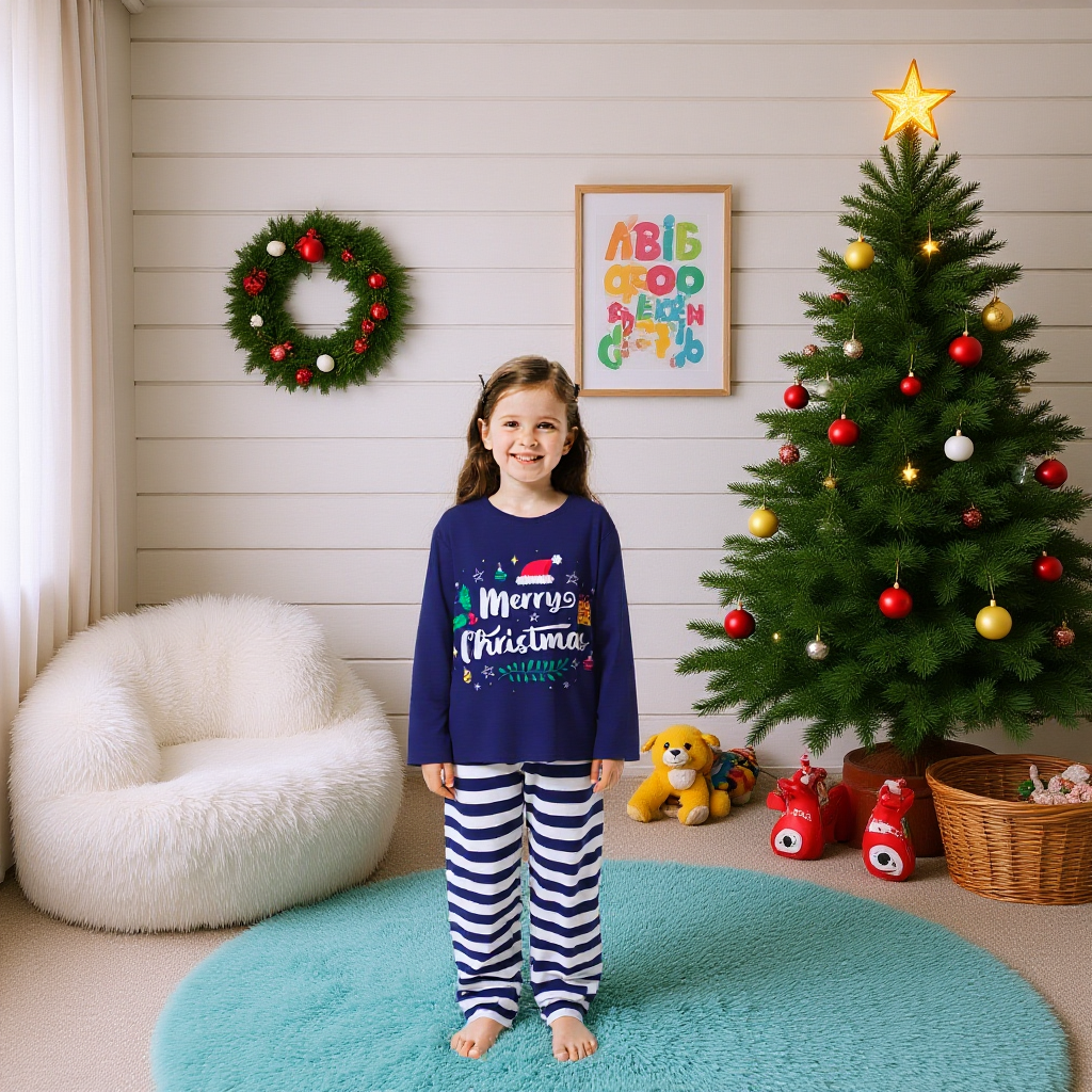 Kerst Pyjama's Familie Nachtkleding Gestreepte Broek