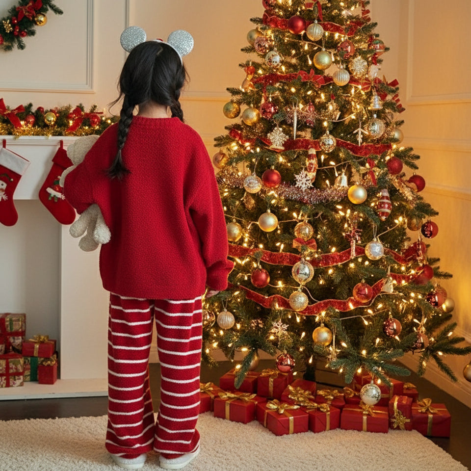 Kerst Sweatshirt en Gestreepte Broek Pyjama Set Meisjes