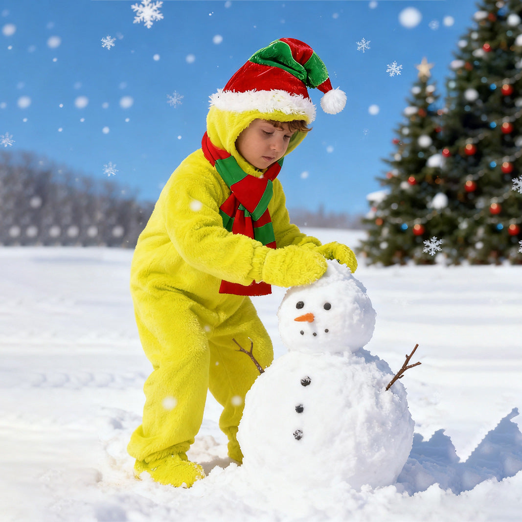 Kinder Elf Kostuum Jumpsuit Hoed Sjaal Set