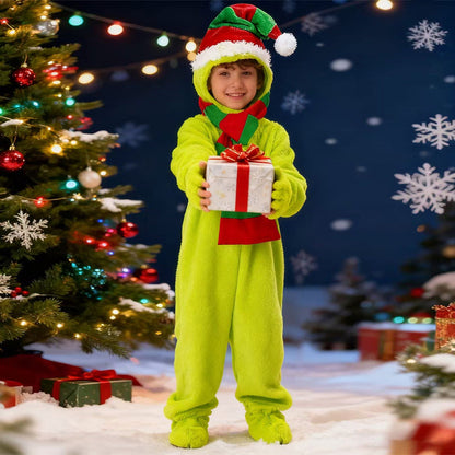 Kinder Elf Kostuum Jumpsuit Hoed Sjaal Set