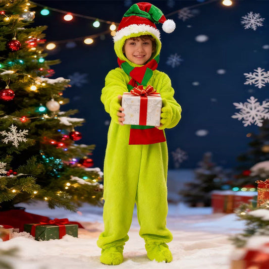 Kinder Elf Kostuum Jumpsuit Hoed Sjaal Set