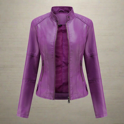 Bikerjack Dames – Stijlvolle leren jas met staande kraag voor casual en bikerlook