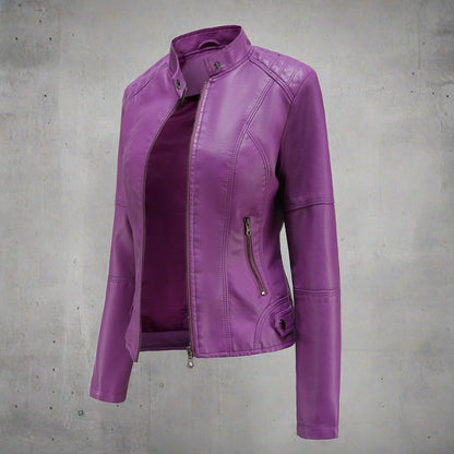 Bikerjack Dames – Stijlvolle leren jas met staande kraag voor casual en bikerlook