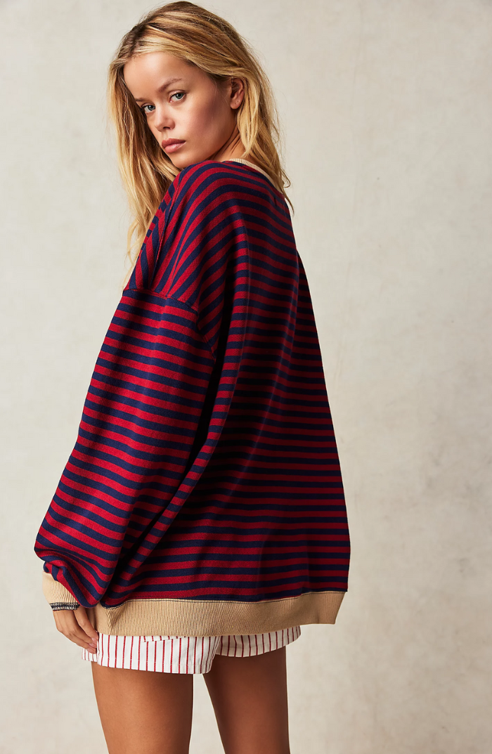 Gestreept Sweatshirt Dames – Comfortabel Overmaat Sweatshirt met Lange Mouwen