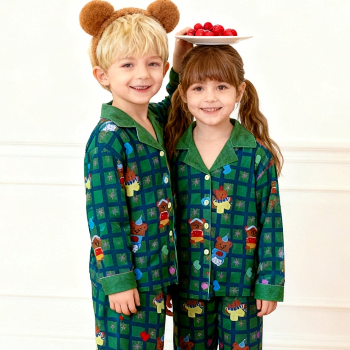Kerst Pyjama Kinderen Unisex Lange Mouw Knopen Plaid