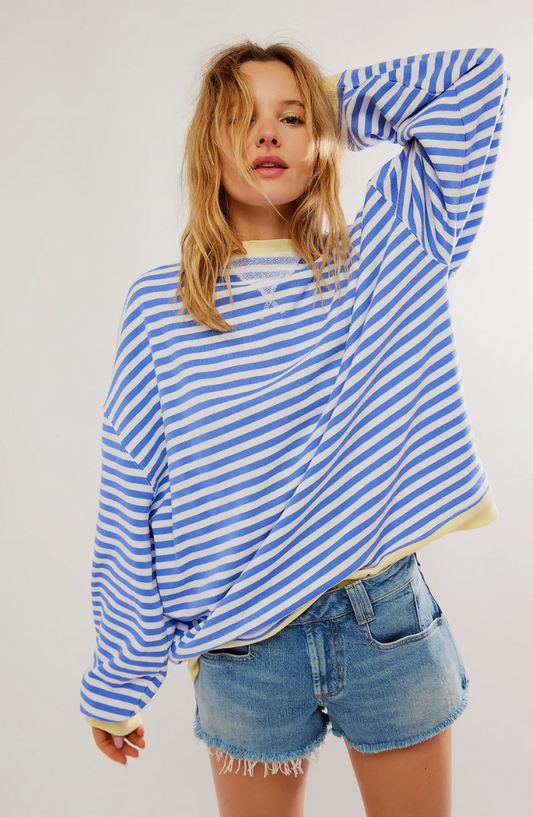 Gestreept Sweatshirt Dames – Comfortabel Overmaat Sweatshirt met Lange Mouwen