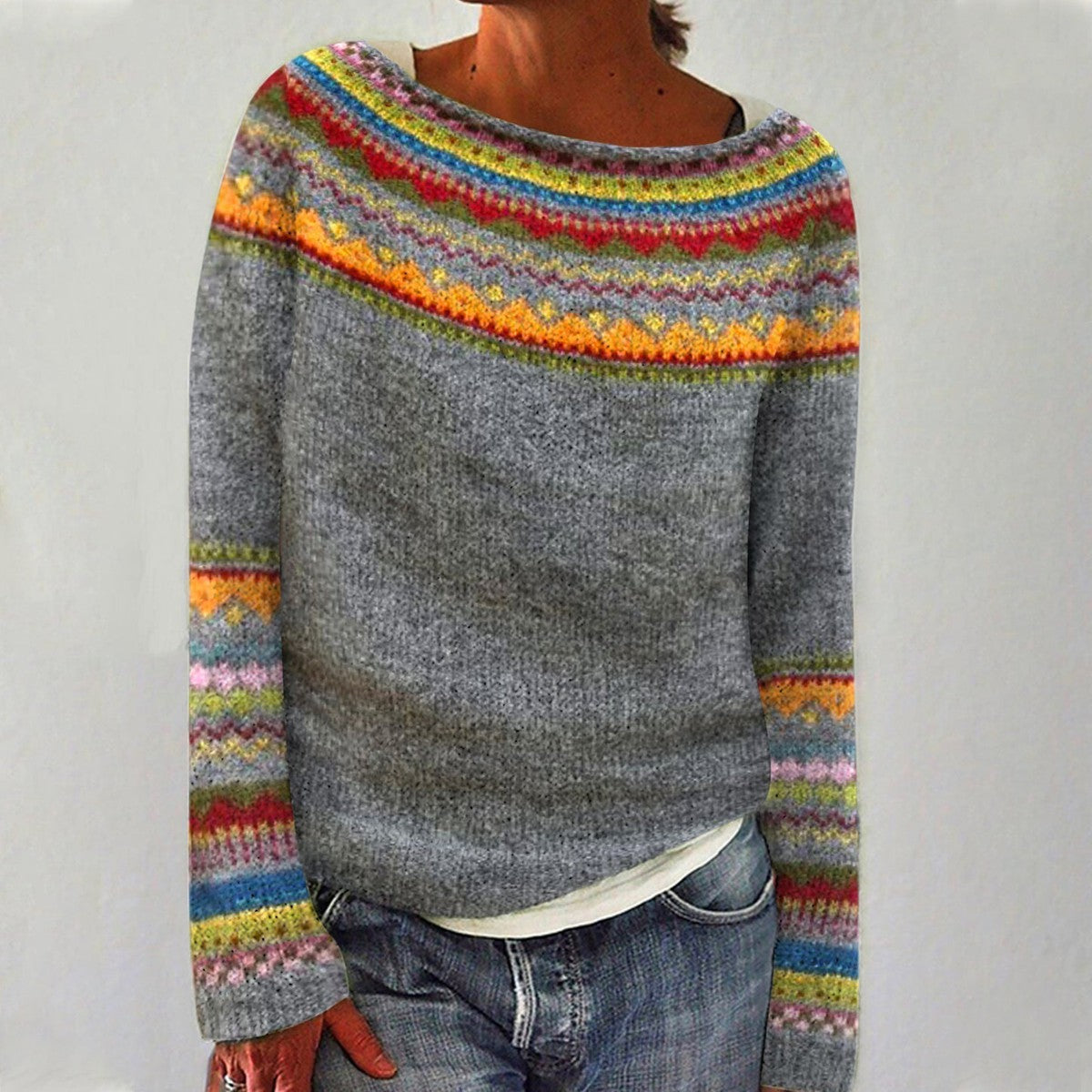 Vintage Trui Dames – Gebreide Trui met Lange Mouwen voor Herfst en Winter