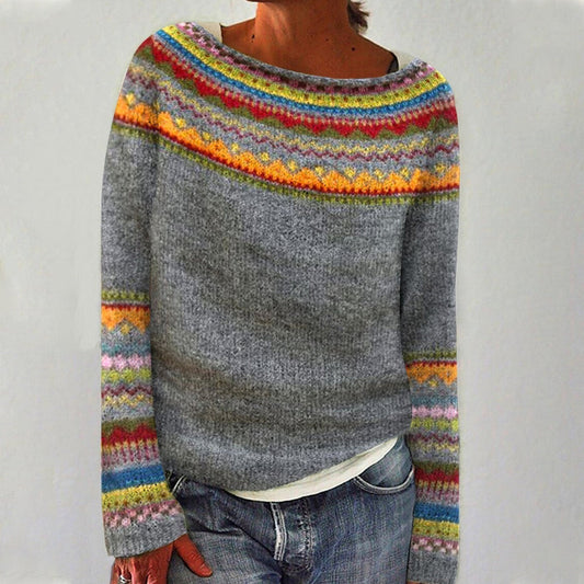 Vintage Trui Dames – Gebreide Trui met Lange Mouwen voor Herfst en Winter