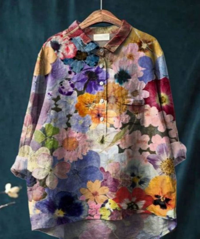 Zijde Blouse Dames – Chique Bloemenprint Blouse met Lange Mouwen en Elegante Pasvorm