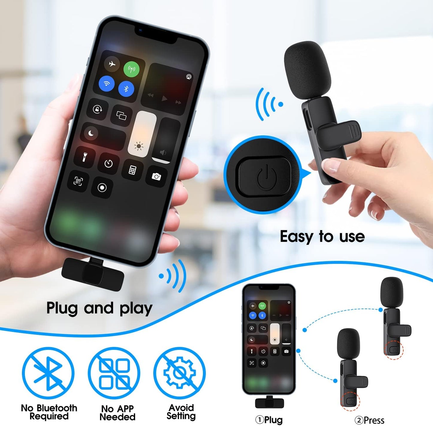 2 Pack Draadloze Microfoon voor iPhone iPad