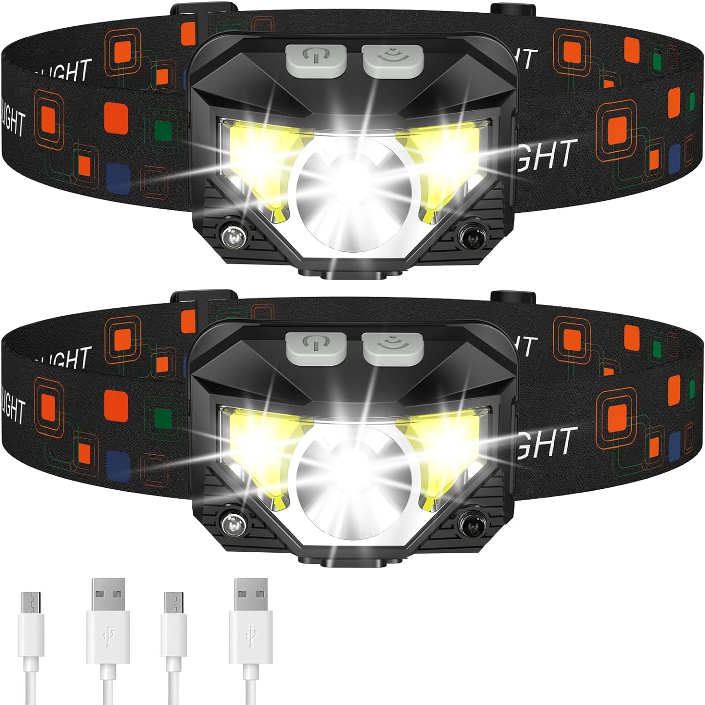 2-Pack LED Hoofdlamp Oplaadbaar Waterdicht Beweging Sensor