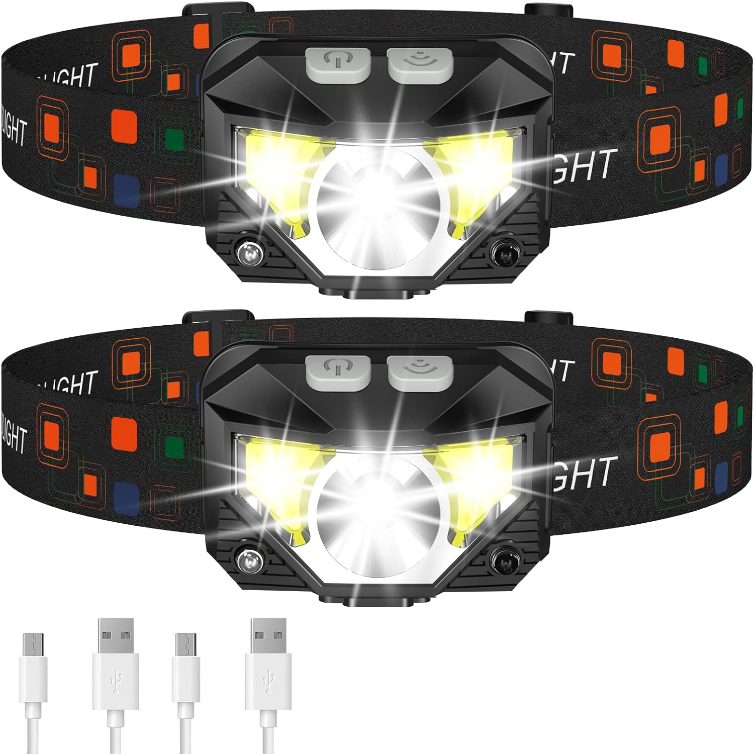 2-Pack LED Hoofdlamp Oplaadbaar Waterdicht Beweging Sensor