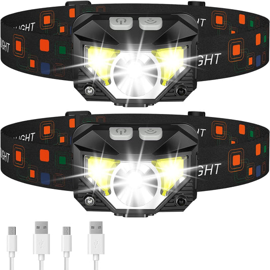 2-Pack LED Hoofdlamp Oplaadbaar Waterdicht Beweging Sensor