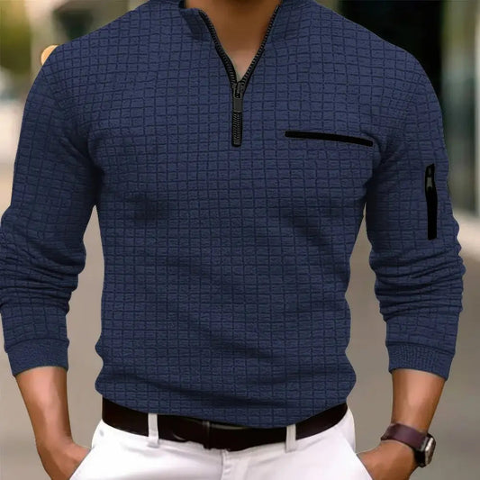 Polo Shirt Heren Casual – Lange Mouw met Zak en Rits voor Vrijetijdskleding