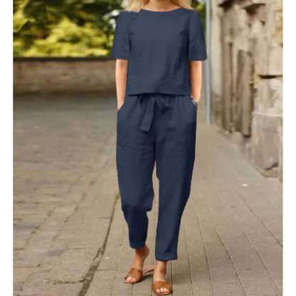 Blouse en broek dames – Korte mouwen met tailleband voor casual stijl