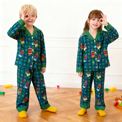 Kerst Pyjama Kinderen Unisex Lange Mouw Knopen Plaid