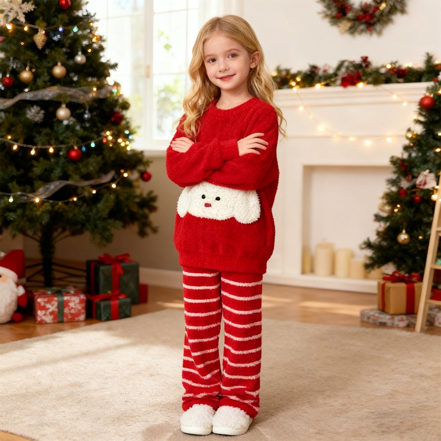 Kerst Sweatshirt en Gestreepte Broek Pyjama Set Meisjes