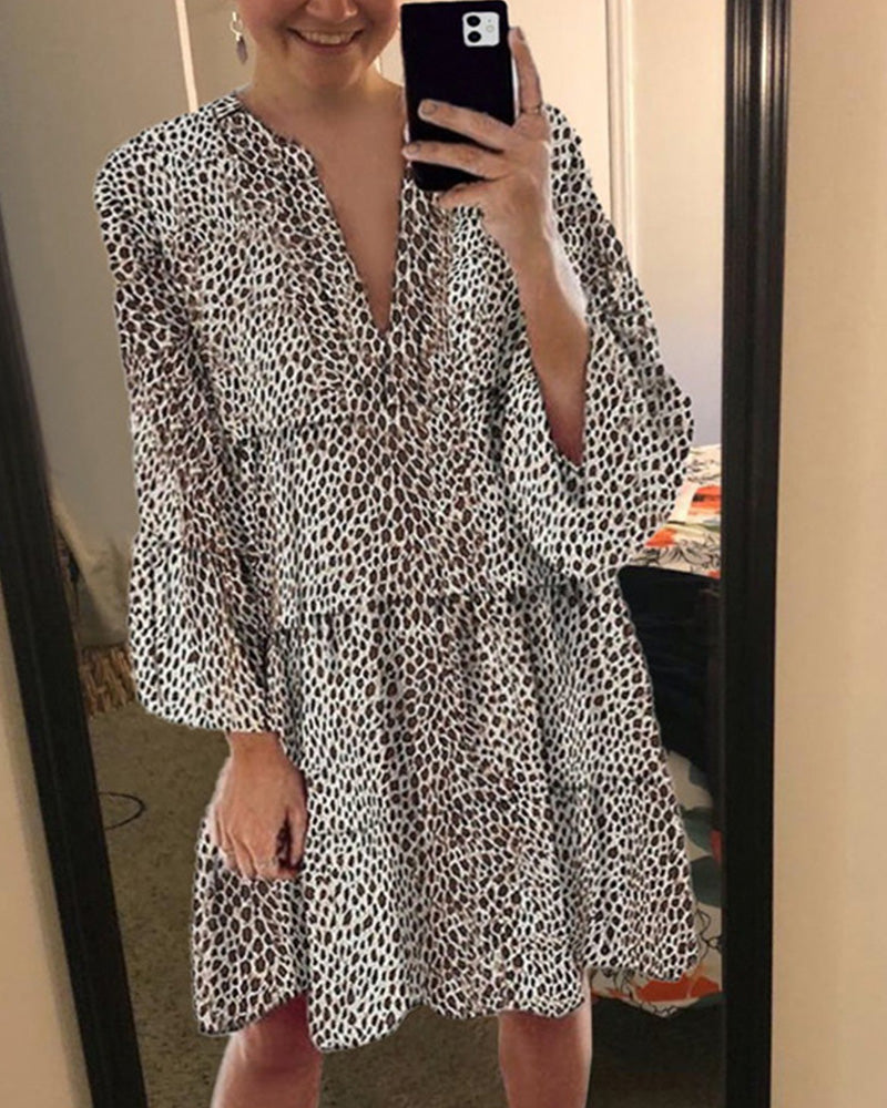 Damesjurk met luipaardprint - Elegante jurk met korte mouwen voor feest en casual