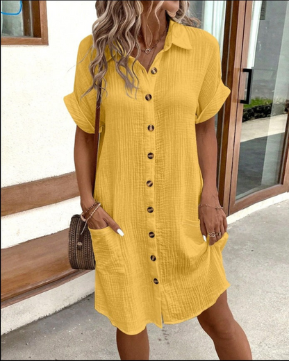 Dames Hemdkleed – Elegante jurk met knopen en comfortabele pasvorm