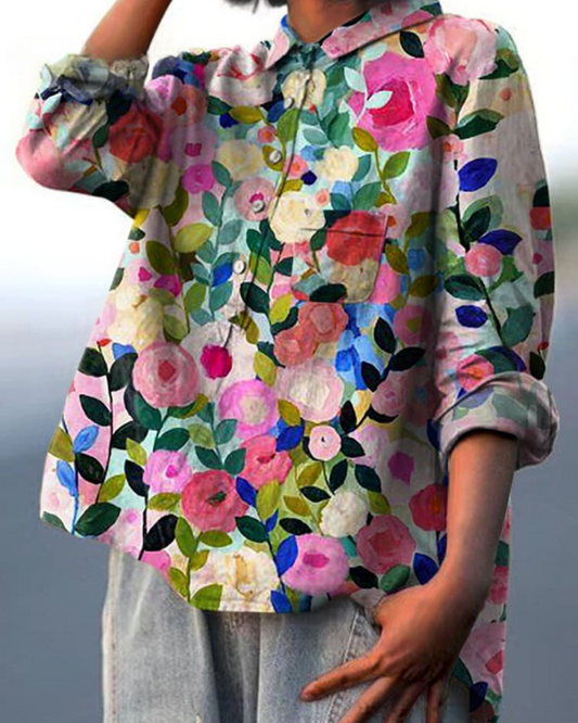 Zijde Blouse Dames – Chique Bloemenprint Blouse met Lange Mouwen en Elegante Pasvorm
