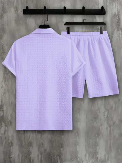 Wafelshirt en shorts heren – Comfortabele outfit met koord voor casual stijl