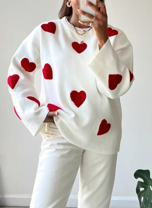 Pullover dames – Hartpatroon trui van zachte stof voor casual stijl