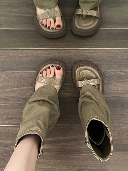Dames Sandalen Stiefels - Elegante leren sandalen met hak voor zomer