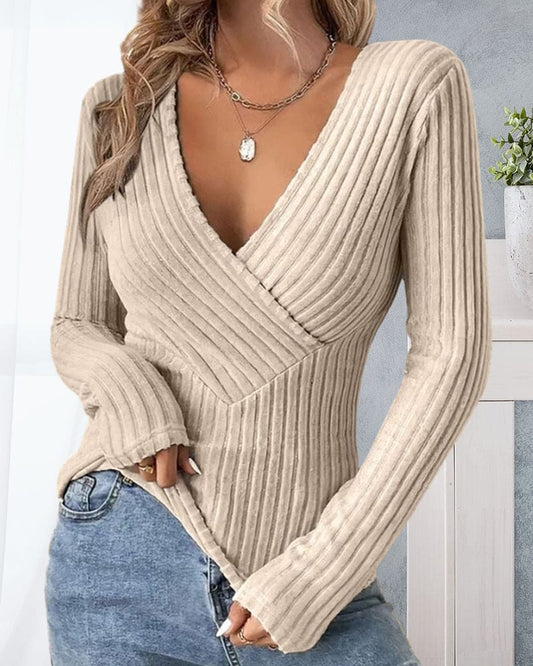 V-hals Trui Dames – Geribbelde Trui voor Casual en Chic Outfits