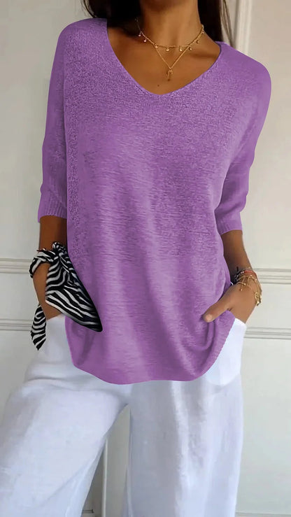 Top met V-hals dames – Elegante blouse met V-hals, casual en trendy stijl
