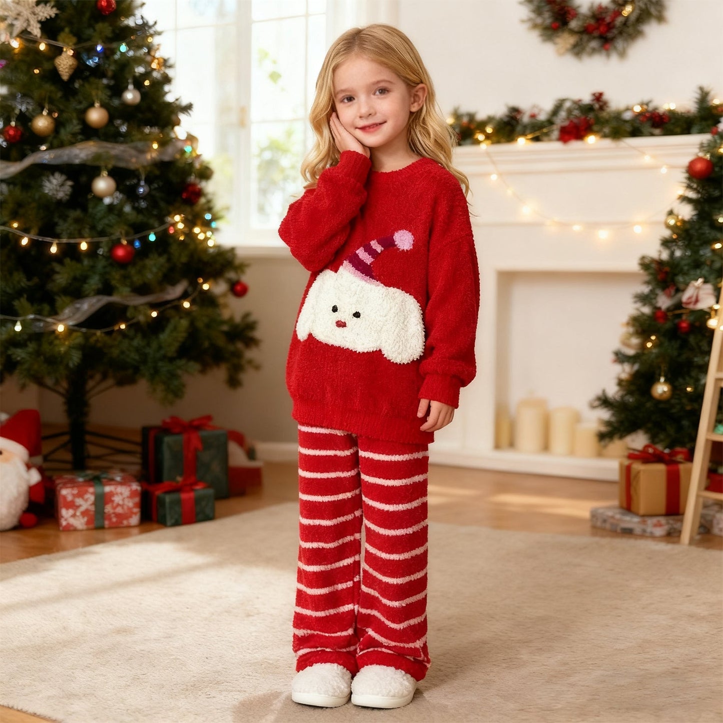 Kerst Sweatshirt en Gestreepte Broek Pyjama Set Meisjes
