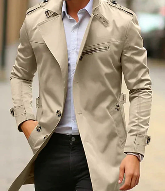 Trenchcoat Heren – Elegante Lange Jas van Hoogwaardige Materialen voor Koud Weer
