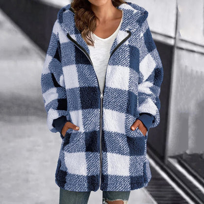 Geruite Damesjas met Capuchon – Warme en Stijlvolle Jas voor Herfst en Winter