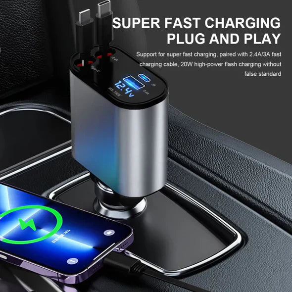 4 In 1 Uittrekbare Autolader USB Oplader Auto Accessoire