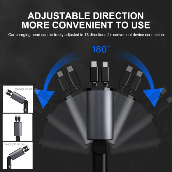4 In 1 Uittrekbare Autolader USB Oplader Auto Accessoire