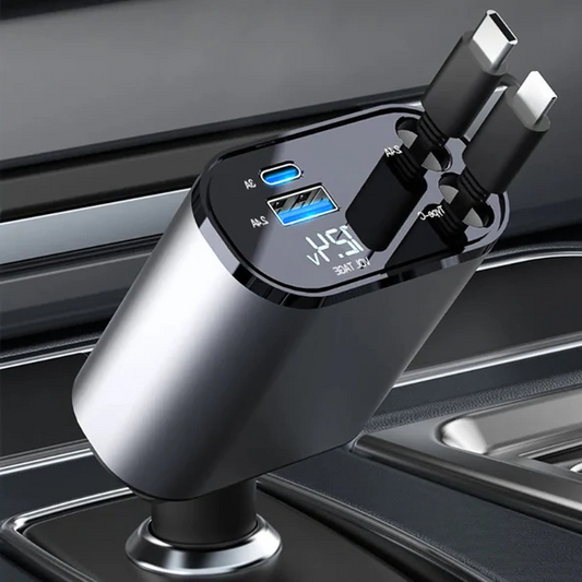 4 In 1 Uittrekbare Autolader USB Oplader Auto Accessoire