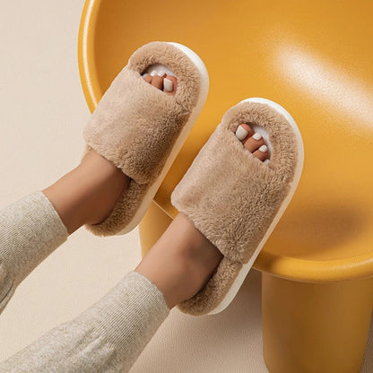 Huisschoenen Dames – Pluche Peep-Toe Slippers voor Comfort en Stijl