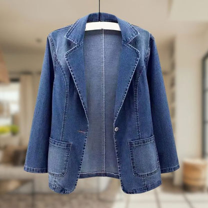Denim Blazer Dames – Stijlvolle denim blazer met getailleerde pasvorm voor casual en feestelijk gebruik