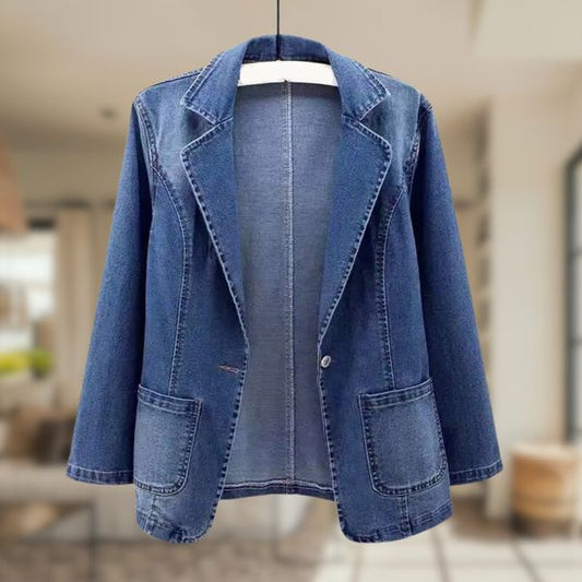 Denim Blazer Dames – Stijlvolle denim blazer met getailleerde pasvorm voor casual en feestelijk gebruik
