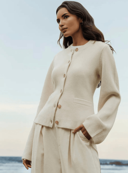 Dames strikjack met knopen en zakken – Elegante damesjas voor casual en feestelijke gelegenheden