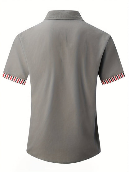 Heren overhemd korte mouwen – Gestreepte kraag casual shirt voor mannen