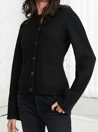 Dames strikjack met knopen en zakken – Elegante damesjas voor casual en feestelijke gelegenheden
