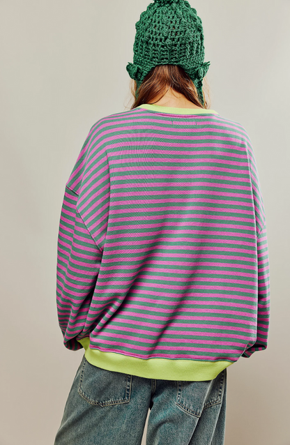 Gestreept Sweatshirt Dames – Comfortabel Overmaat Sweatshirt met Lange Mouwen