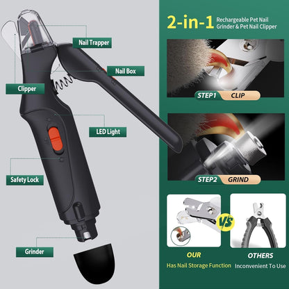 Hond Nagelknipper Trimmer USB Oplaadbaar LED Licht
