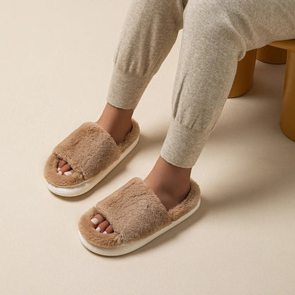 Huisschoenen Dames – Pluche Peep-Toe Slippers voor Comfort en Stijl