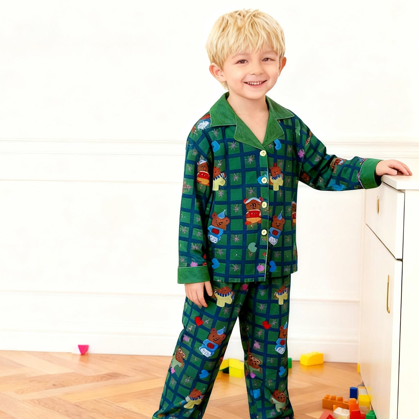 Kerst Pyjama Kinderen Unisex Lange Mouw Knopen Plaid