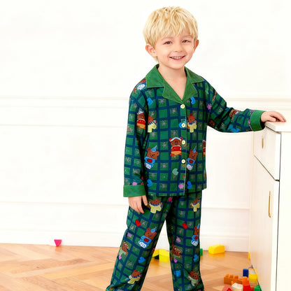 Kerst Pyjama Kinderen Unisex Lange Mouw Knopen Plaid